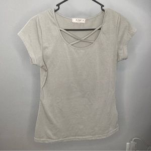 LA Girl Criss cross grey shirt